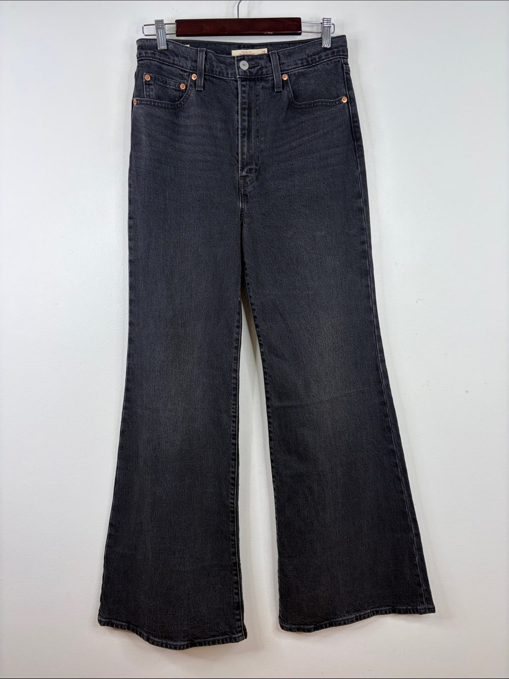Levi's Ribcage Bell Jeans Womens 29 x 32 Black High Waist Flare Leg Stretch